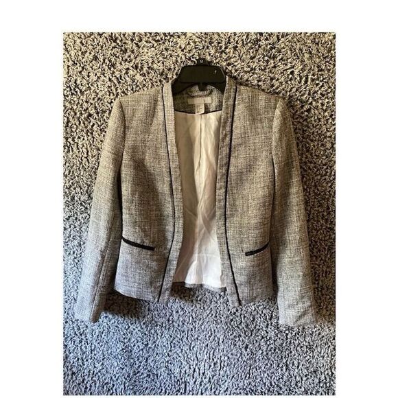 H&M Women's Gray Tweed Blazer Size 8 Mid-Length 3/4 Sleeve Jacket - Picture 1 of 7